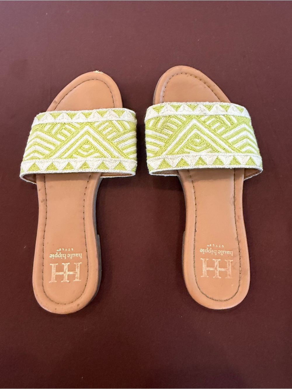 Haute Hippie Lime Green Embroidered Slide Sandals